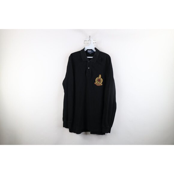 Vintage 90s Ralph Lauren Mens Large Faded Spell Out Crest Long Sleeve Rugby Polo